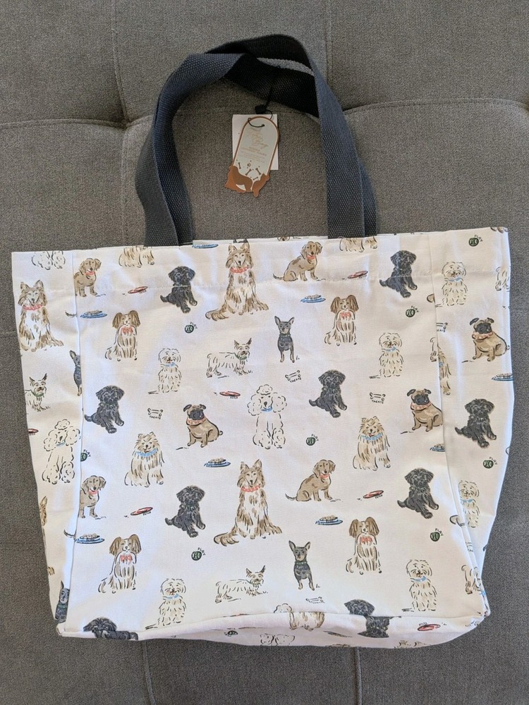 REUSABLE Shopping Canvas TOTE BAG Adorable Dogs 15.5″ X 15.5″ NWT