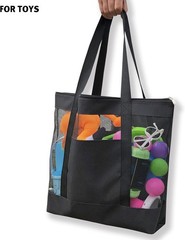 2Pack Lightweight Mesh Tote Bag,Sandproof Beach Bags with Zipper &Double Pocket
