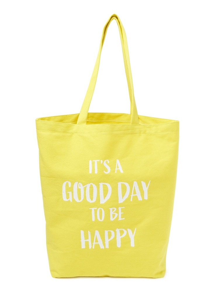 Graphic Canvas Re-usable Tote Bag “ITS A GOOD DAY TO BE HAPPY” Yellow #FB