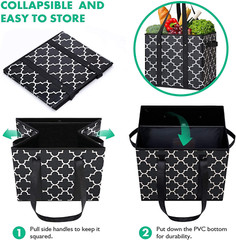 Reusable Grocery Bags 3-Pack Foldable Washable Large Storage Bins Basket Wate…