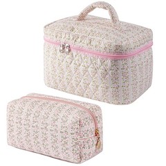 HHQQWZ 2 Pcs Makeup Bag Cosmetic for Women Girls, Cute Large Pink+Pink