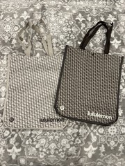 2 New Lululemon Large Reusable Shopper Tote Bag Limited Edition Ivory And Brown