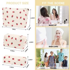 EIMMBD Makeup Bag 3 Pieces Large Capacity Cosmetic Bags Beige Strawberry