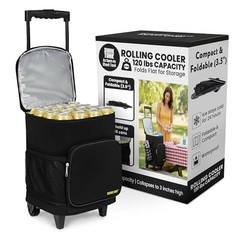 Ultra Compact Cooler Smart Cart with Wheels – Collapsible Insulated Black