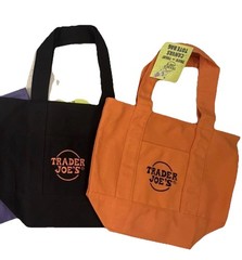 Trader Joe’s Mini Tote Set Of 2-Black & Orange Reusable Canvas Shopping Bags NEW