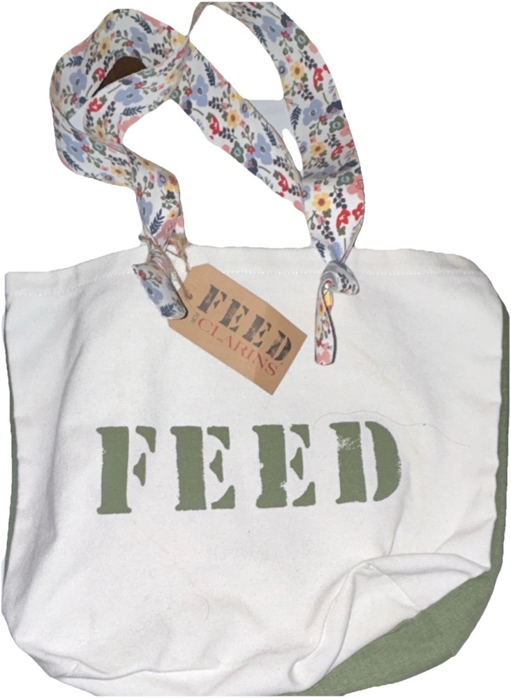 FEED x Clarins Foldable Canvas Reusable Shopping Bag Green White Multicolor