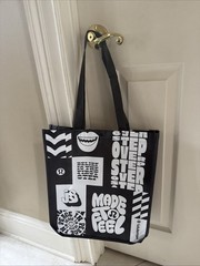 Lululemon Reusable Big Shopping Tote Bag White Brown 14x16x6” Snap Closure New