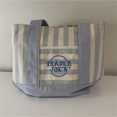 Trader Joe’s Small Blue & White Striped Canvas/Poly Tote Bag 10x10x6