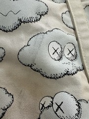 KAWS x UNIQLO SS16 White Clouds Beige Light Brown Canvas Tote Bag