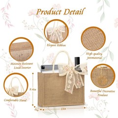 Burlap Jute Tote Bags W/ PE Lined Water-Resistant Interior 13x9x5 Inch Reusable