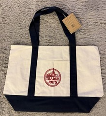 Trader Joe’s Canvas Foldable Reusable Shopping Bag White Navy Blue Red