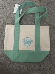 Trader Joe’s Reusable Canvas Tote Bag Green & Beige Colorblock Shopping Bag