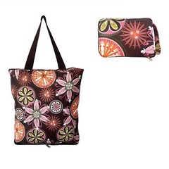 Reusable Foldable Grocery Bags Folding Shopping Tote with ZipperTan Floral