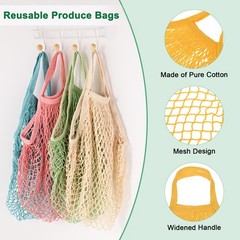 1-Pack Reusable Washable Mesh Net String Grocery Bags [Yellow,Short Handle]