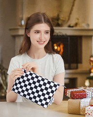 Narwey Small Checkered Makeup Bag for Purse AB-Black Checkerboard