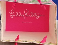 NEW Sm KEEP It PINK & Green LILLY PULITZER Ribbon Handle SHOPPING BAG w.GOLD Sig