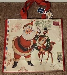 Marshalls – Vintage Cartoon Santa & Reindeer – Large Reusable Shopping Tote Bag