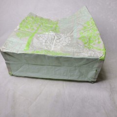 Reusable Green White Shopping Tote Bag Tree Design Light Blue Handles Foldable