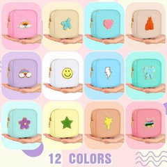 Sumind 12 Pcs Preppy Patch Makeup Bag Bulk Cute Mini Pouch multicolored