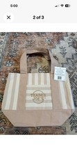Trader Joe’s Striped Mini Canvas Tote Bag Beige/White Cotton Polyester
