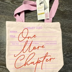 Pink Book Club Tote, Large Cotton Reusable Library Card “One More Chapter”