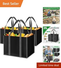 Collapsible Reusable Grocery Bags Heavy-Duty Shopping Tote Box Reinforced Handle