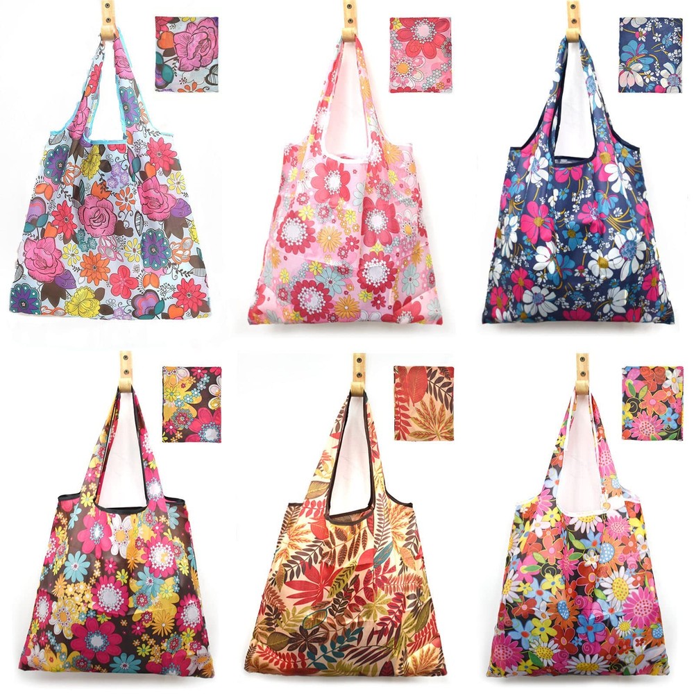 6 PCS Reusable Grocery Bags Extra Large 50 LBS Foldable Washable Nylon Tote