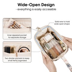 Narwey Women Makeup Bag Wide-open Make up Travel Y-Beige Flamingo