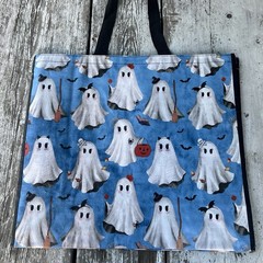 TJ Maxx Halloween GHOSTS 👻🕷️Blue Black Reusable Tote Shopping Bag NEW