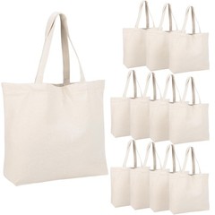 Canvas Tote Bag, 12 Pack Cotton Heavy Duty Handy Reusable Washable Grocery Sh…