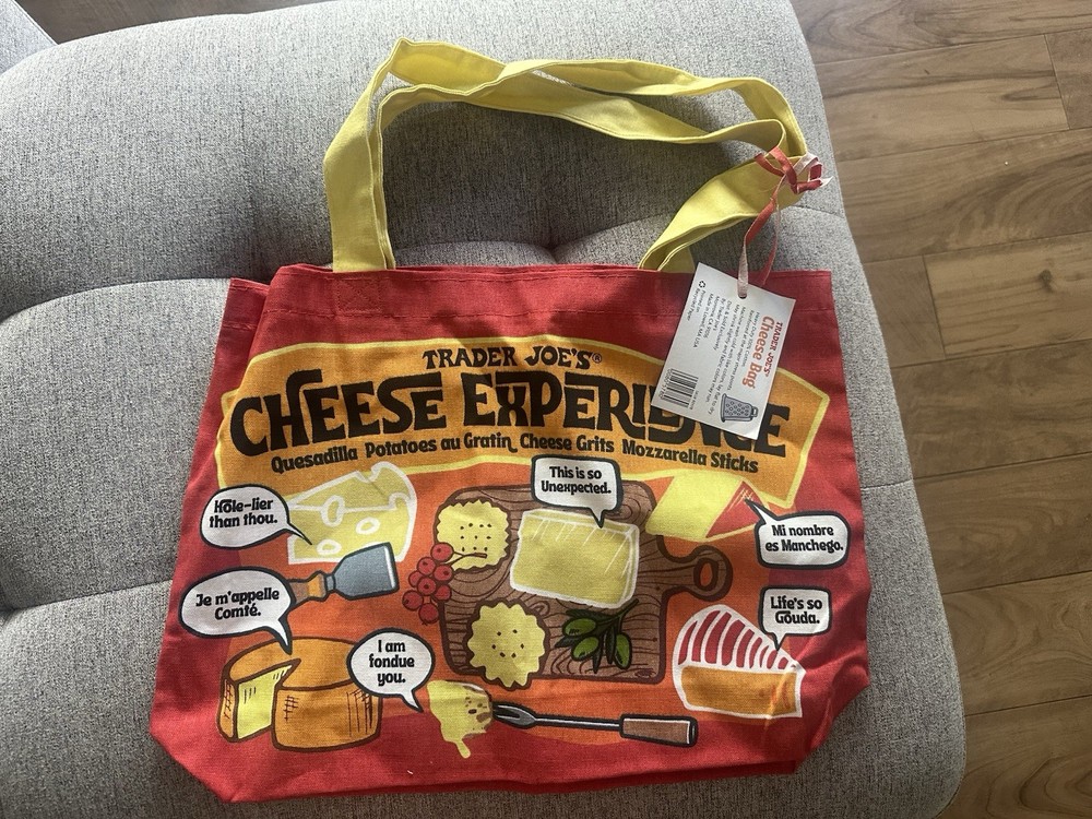 Trader Joe’s Cheese Experience Foldable Reusable Shopping Bag Red Yellow