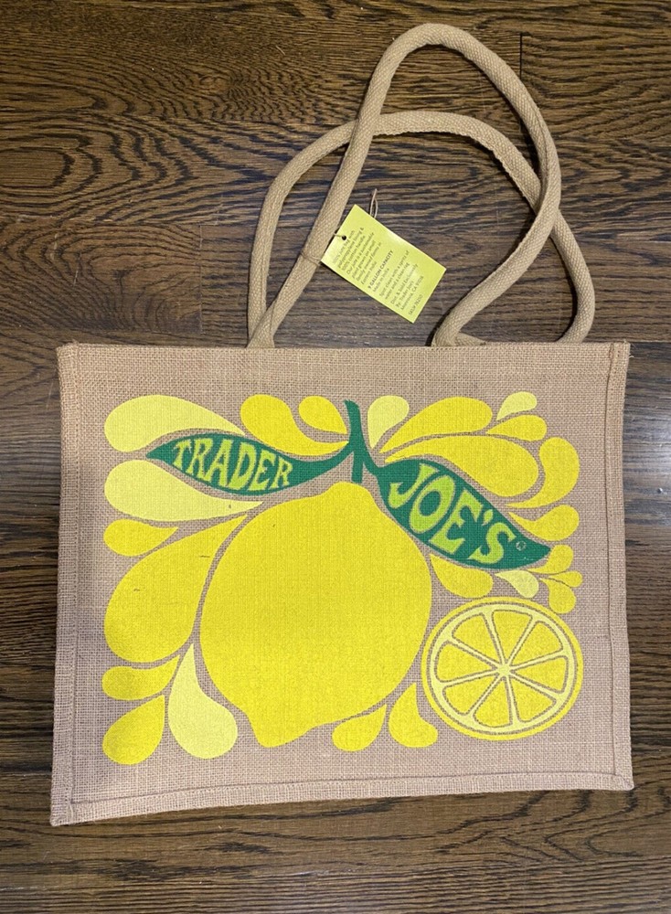 ⚡️ Trader Joe’s Lemon Lime Tote Reusable Jute Burlap Bag NEW NWT FREE SHIP ❤️