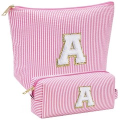 Apxouans Fashion Initial Makeup Bag for Women Cosmetic Travel Pink