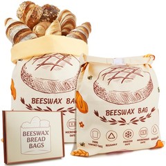 Beeswax Bread Bags for Homemade Bread, 2pcs Reusable Cotton 17”x13”, Beige