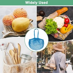 2-Pack Reusable Washable Mesh Net String Grocery Bags [Blue, Orange,Long Handle]