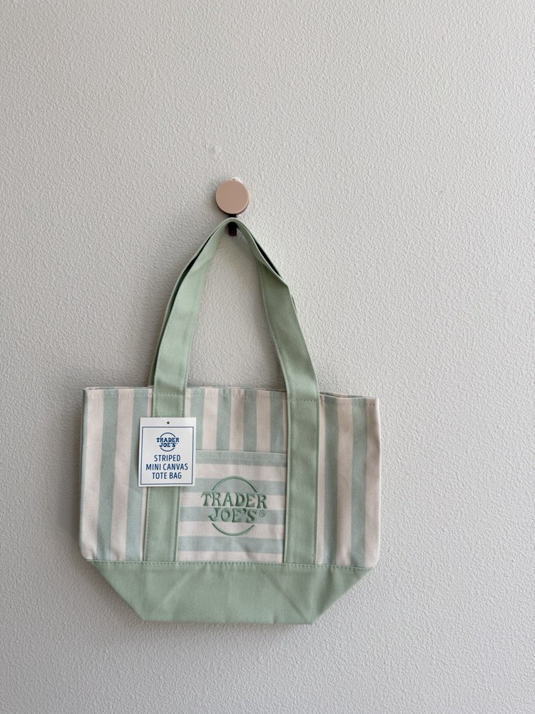 Trader Joe’s 2026 Striped Mini Pastel Canvas Tote Bags – Green – READY TO SHIP