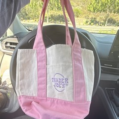 Trader Joe’s Canvas Reusable Tote Bag Pink & White Small 10x10x14 in New