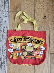 Trader Joe’s Foldable Canvas Shopping Bag Cheese Experience Red Yellow Pop Art