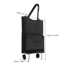 Foldable Wheeled Grocery Bag with Pull Strap Lightweight Oxford Fabric Tote