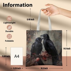 Aesthetic Goth Canvas Tote Bag – Gothic, Black Raven Couple, Women’s Cloth Sh…