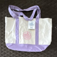 Trader Joe’s Foldable Canvas Reusable Tote Bag Beige Purple Solid