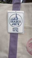 Trader Joe’s Reusable Tote Bag Cotton Beige & Purple Foldable