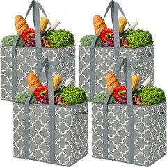 4 PCS Reusable Grocery Bag Foldable Washable Storage Bin Basket Utility Grey