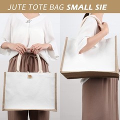 12 Pieces Jute Tote Bags Burlap Tote Beach Bags with Handles Reusable Waterpr…
