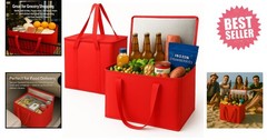 2-Pack XL Insulated Grocery Bags Red – Heavy Duty, Zippered & Eco-Friendly