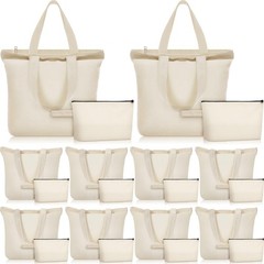 20 Pcs Tote Bag with Zipper, Cotton Canvas Makeup Bag Kitchen Reusable Grocer…