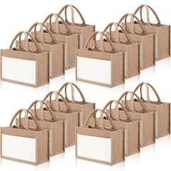 Reginary 16 Pcs Jute Burlap Totes Jute Tote Bags Reusable Burlap Beach Bags w…