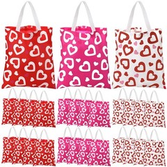 Shinylin 24 Pcs Valentine’s Heart Printed Tote Bag Reusable Non Woven Valenti…