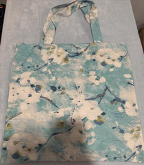 Blue White Floral Reusable Tote Shopping Bag 22 x 12 x 24 in Used