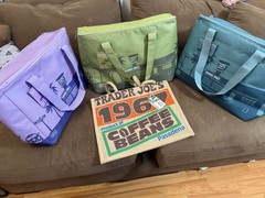 3 large insulated tote bags (lavender, green, Dusty) 1 Coffee Bean Burlap NWT